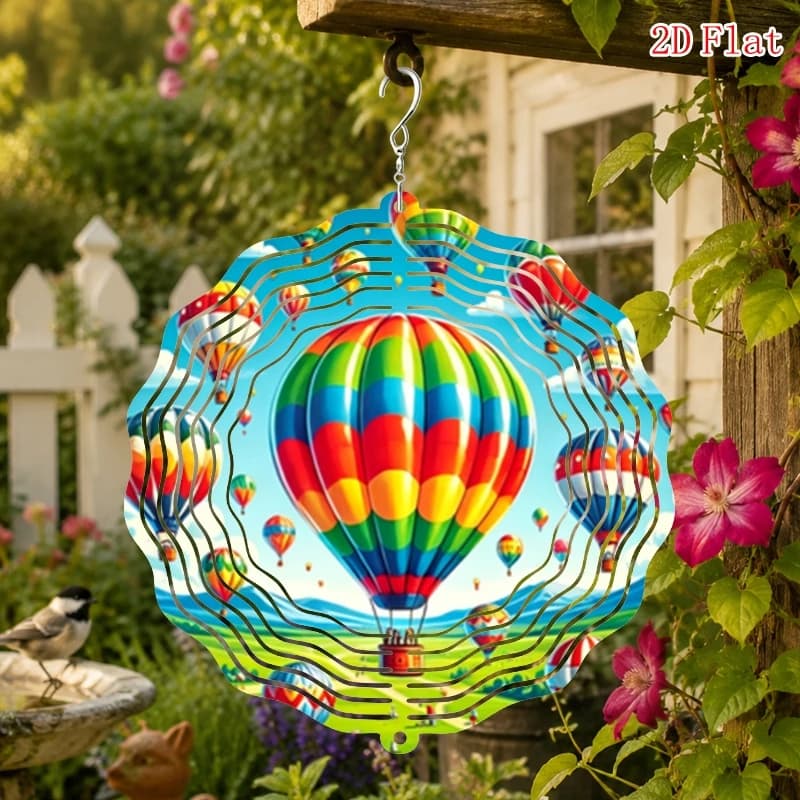 2D Flat Design, "Hot Air Balloon in The Sky, " with Rotating Hook, 360° Creative Wind Chime, All-Season Home