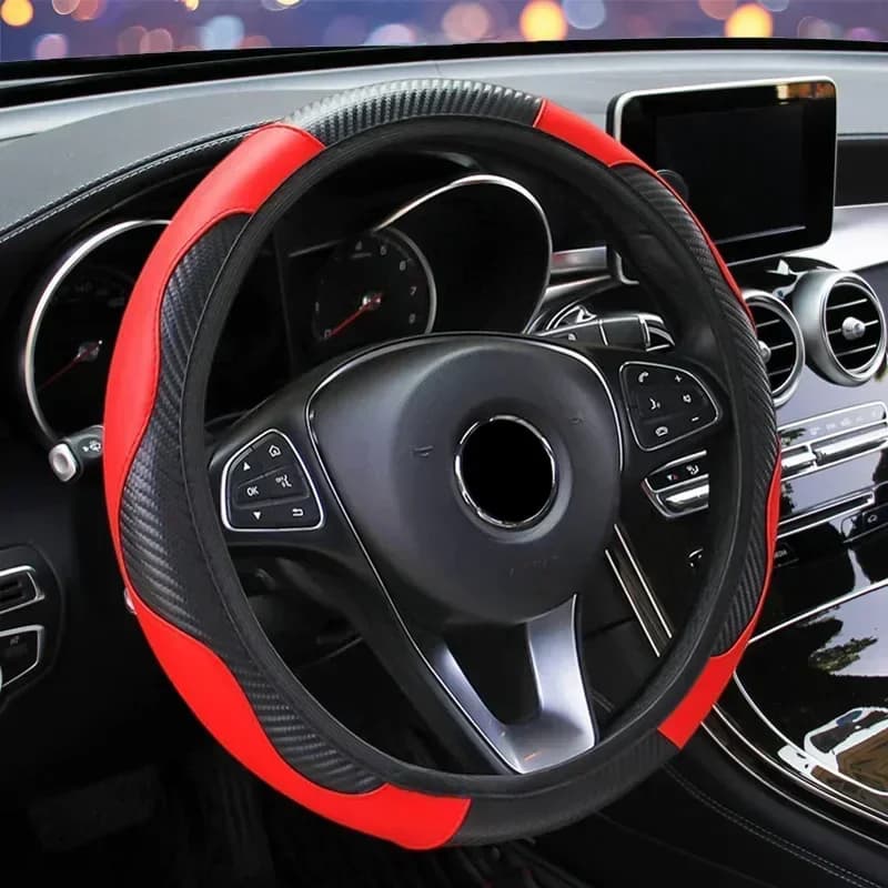 New Car 37-38.5cm Coprivolante Traspirante Antiscivolo Coprivolante in pelle PU Adatto Decorazione automatica Fibra di carbonio