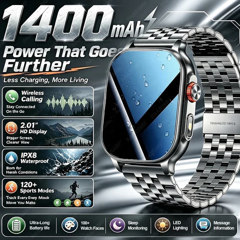 2026 Smart Watch for Women Men Built-in 1400mAh Battery Waterproof Bluetooth Call Capability with 2.01" Screen for Android iOS