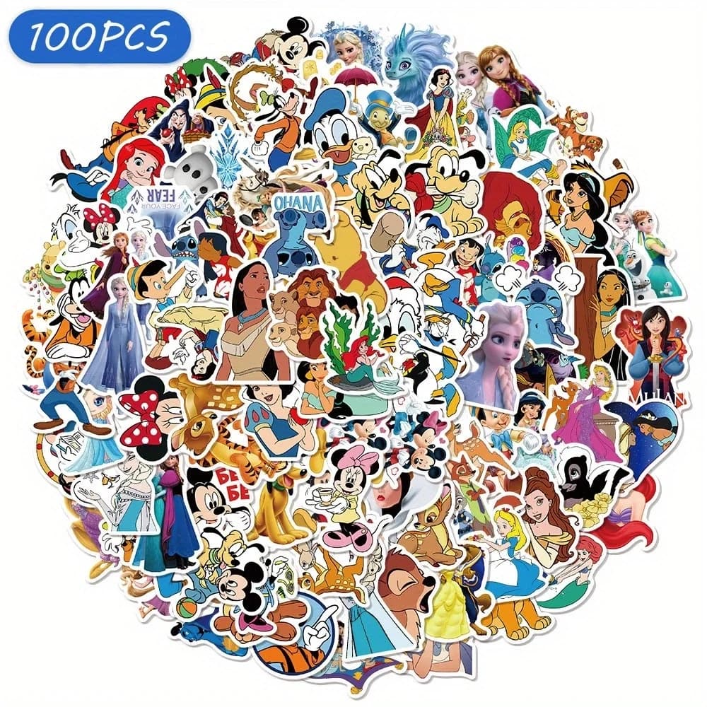 Adesivi serie Principessa, Topolino e Pooh 99 pezzi, stampe di caratteri morbidi, abiti per artigianato fai-da-te, decorazioni per notebook e abbellimenti per tablet