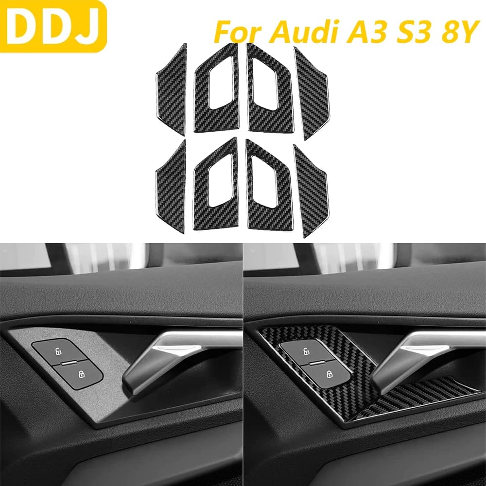 For Audi A3 S3 8Y 2021-2025 Carbon Fiber Door Lock Button Switch On Cover Panel Trim Accessories Auto Decoration Interior Sticker