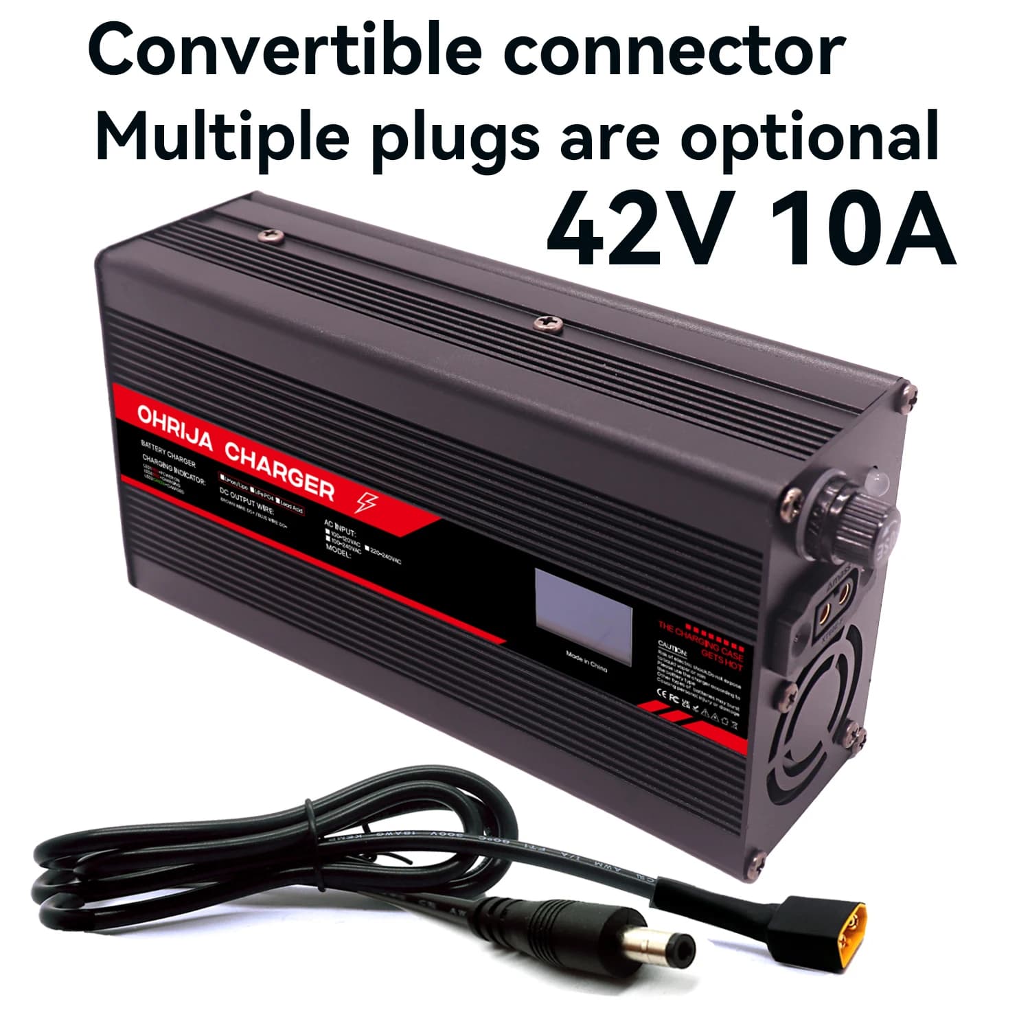 Caricabatterie rapido per batteria al litio 42V 10A per display OLED 10S 37V e connettore intercambiabile Stabilizzazione rapida con ventola di raffreddamento