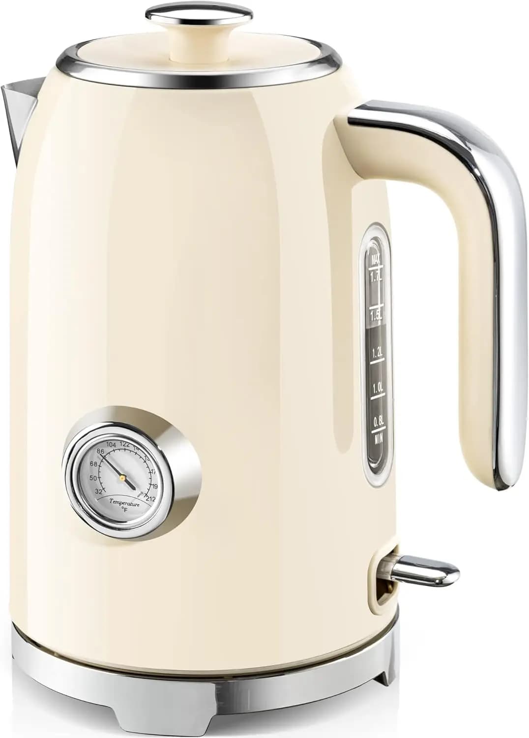 57 oz wireless electric kettle with thermometer, 1500 W quick heating stainless steel teapot, automatic shutdown and LED indicator, beige