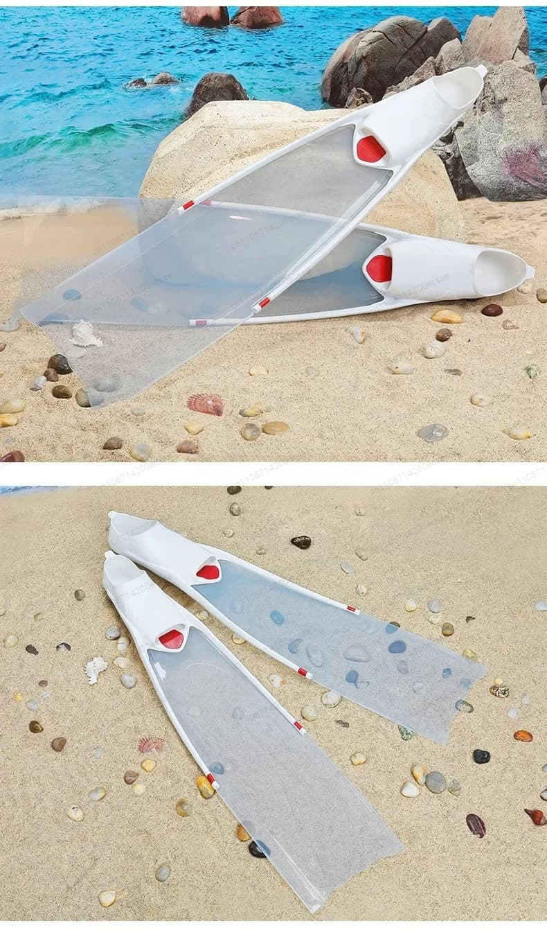 White Transparent High Transparency PP Diving Fins, Flexible & Lightweight Snorkeling Swimming Fins