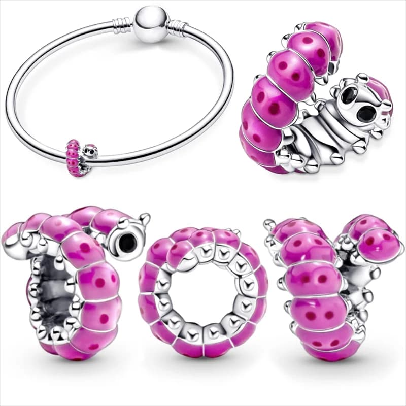 2026 Scintillante Arricciato Caterpillar Serpente Loong Ciondola il Branello di Fascino Misura Originale Europeo Bracciale In Argento Collana Gioielli FAI DA TE Regalo