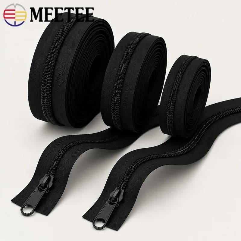 1-10M 3#5#8#10# Nylon Coil Zipper Tape with Sliders Continuous Black Closure for Tents Backpacks Bags Garments Sewing Repair Kit
