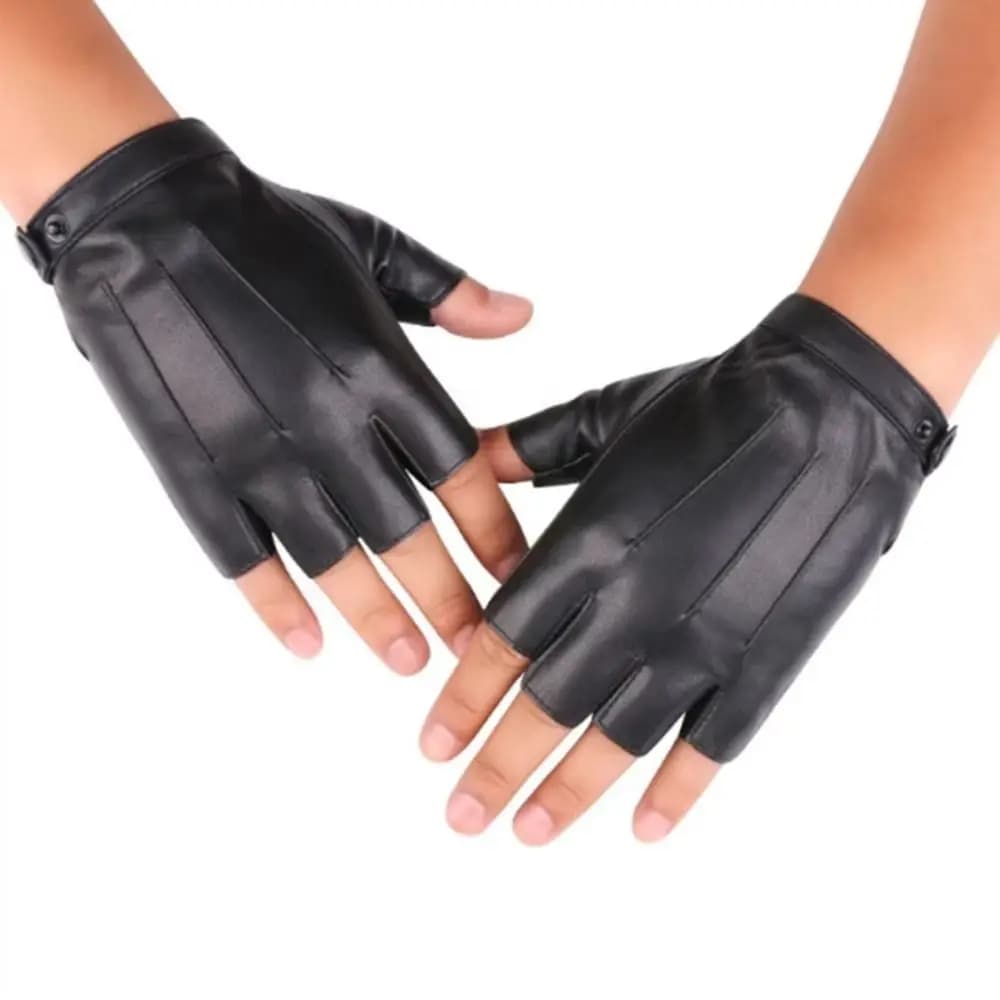 Fashion Punk PU Driving Gloves Button Design Anti-Slip Fingerless Mittens Gothic Cool Performance Gloves Motorcycle Riding