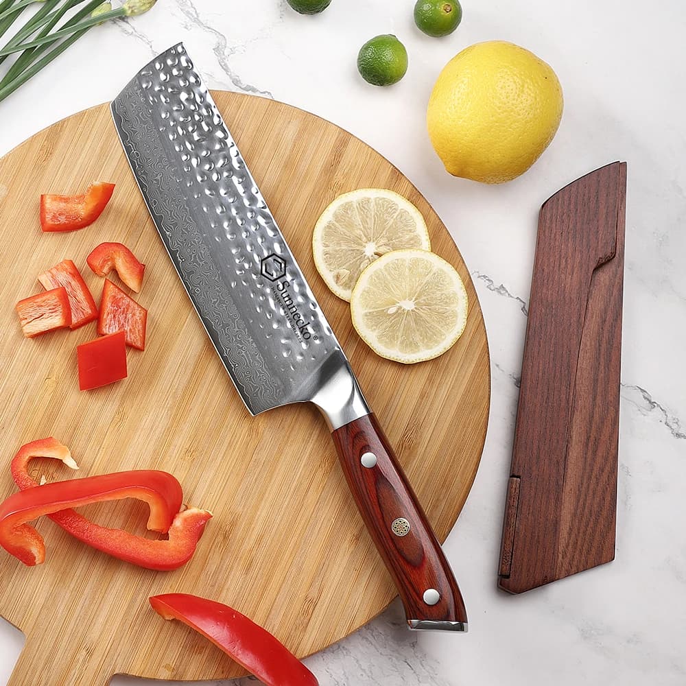 Coltello Nakiri Sunnecko da 7 Pollici, Ultra Affilato in Acciaio Damascato, Coltello da Chef Giapponese per Affettare, Coltello per Tagliare la Carne, Utensili da Cucina