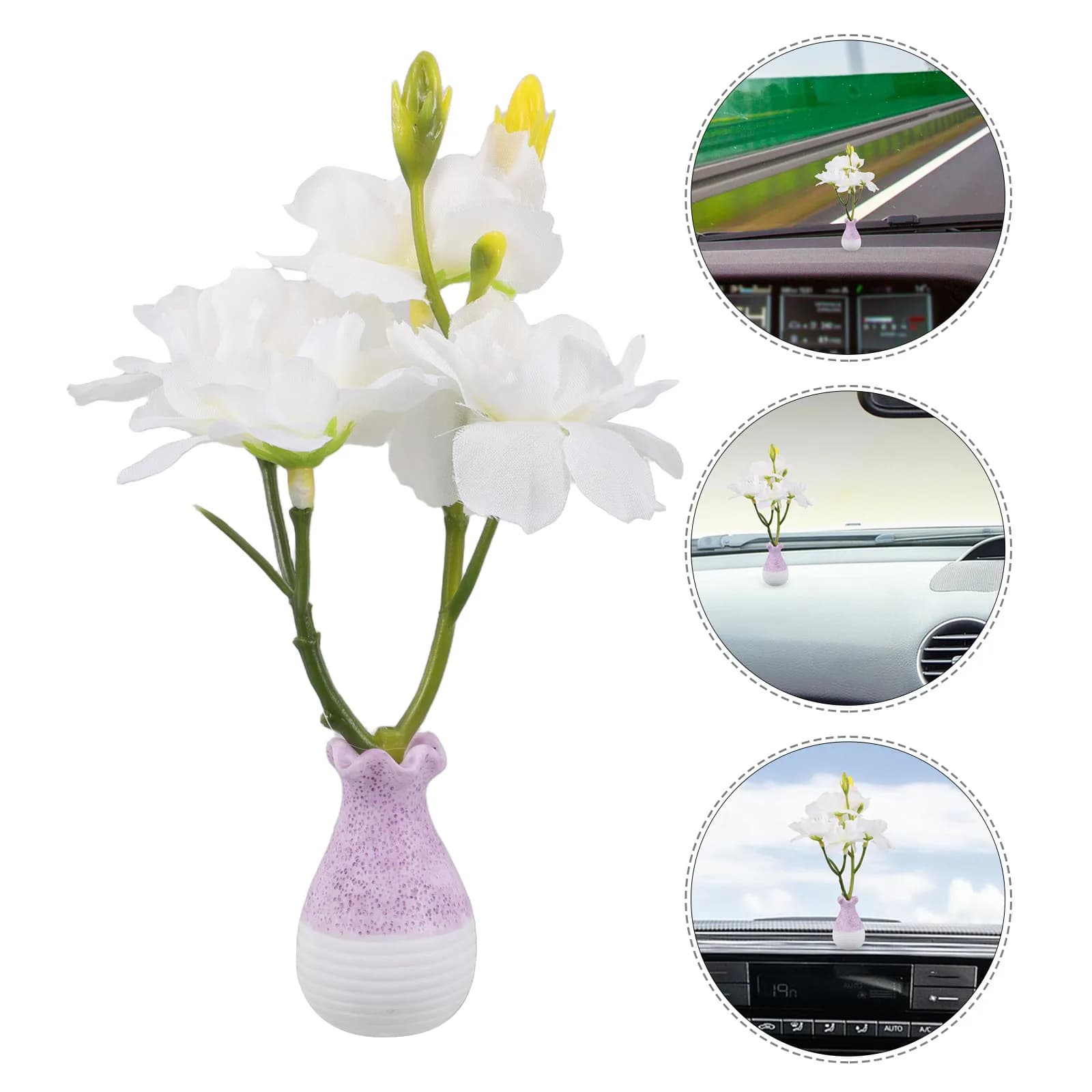 Artificial Flower Vase Dashboard Ornament Mini Car Interior Decor Aesthetic Faux Plants for Cars Sunflower Hydrangea Dash Decor