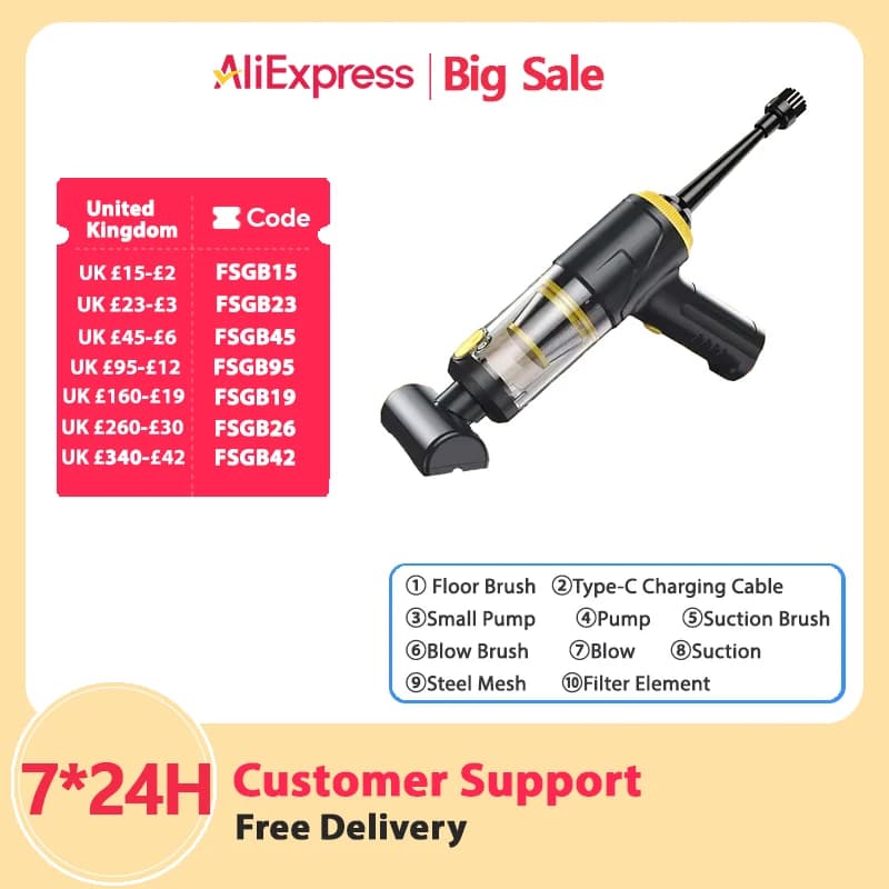 Aspirapolvere Senza Fili USB 4 in 1: Aspirazione, Soffiaggio, Pompaggio, Gonfiaggio, con Tasto Singolo per Scaricare la Polvere, Aspirapolvere Portatile per Auto