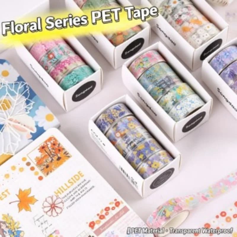 5 Rolls Flower Transparent Sticker Tape DIY Decorative Material Tape Sketchbook Stickers School Stationery Supplies