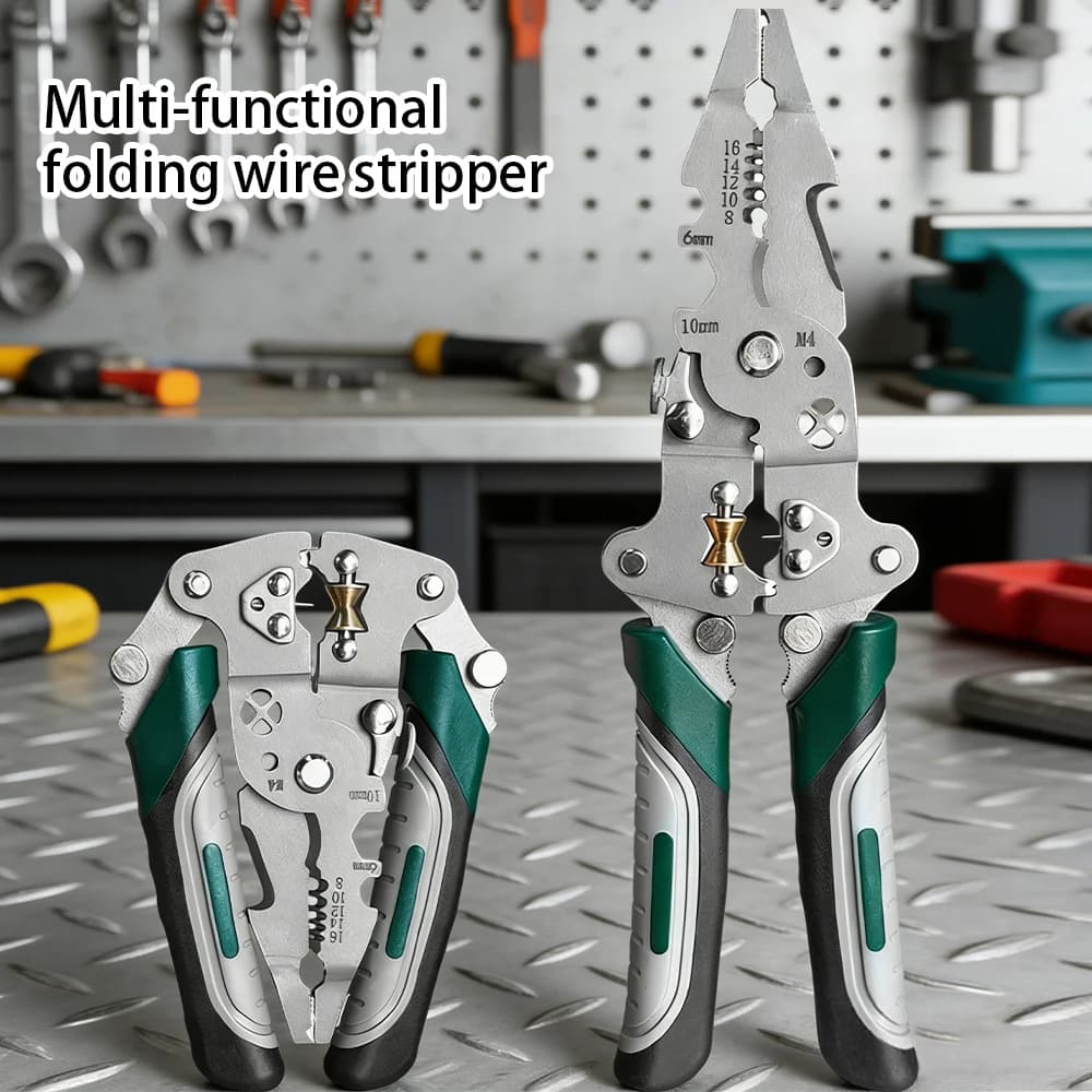 Foldable wire stripper, pulley design multi-function electrician wire splitter wire winding pliers crimping pliers hand tool