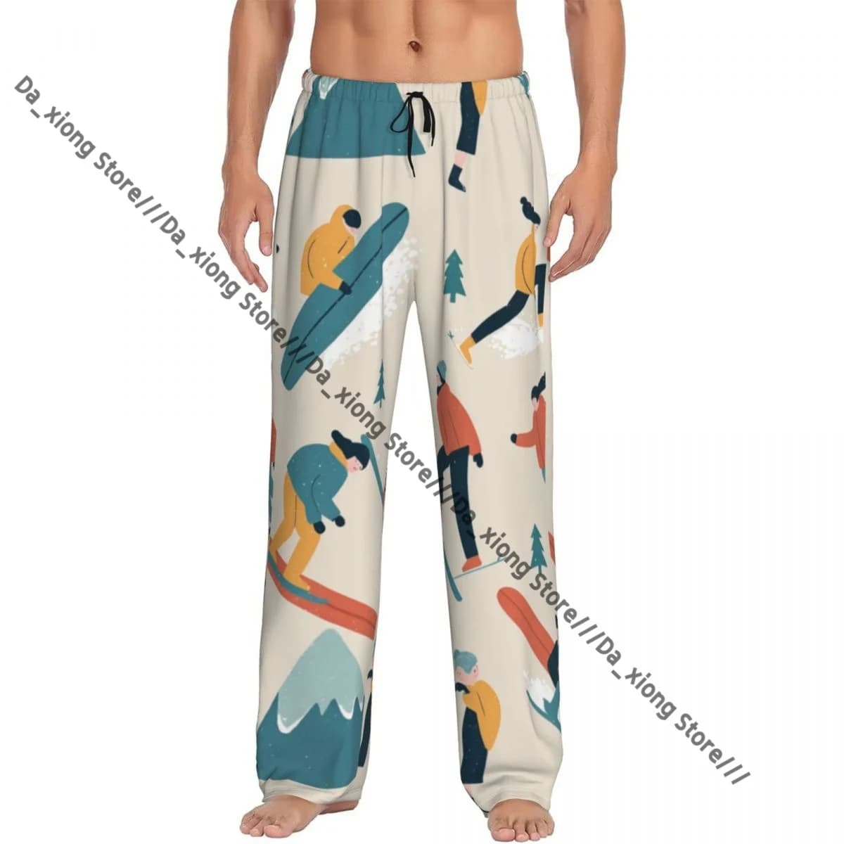 Pigiama casual da uomo, pantaloni lunghi, cintura elastica ampia, modello per sciatori e snowboard, comodi pantaloni da notte per la casa