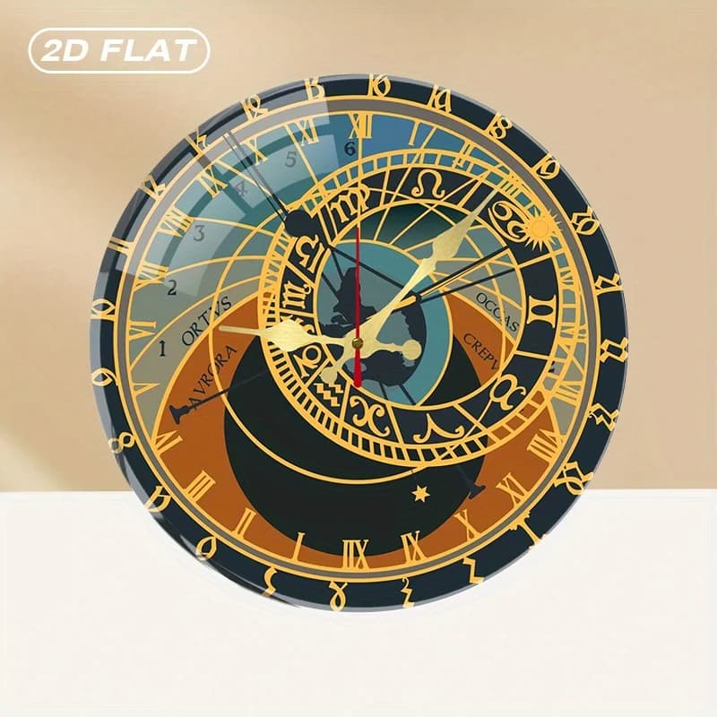 Orologio da Parete Astronomico Silenzioso in Acrilico Stile Praga, Senza Ticchettio, per Arredamento Casa, Ufficio, Aula, Soggiorno, Camera da Letto, Cucina, Regalo