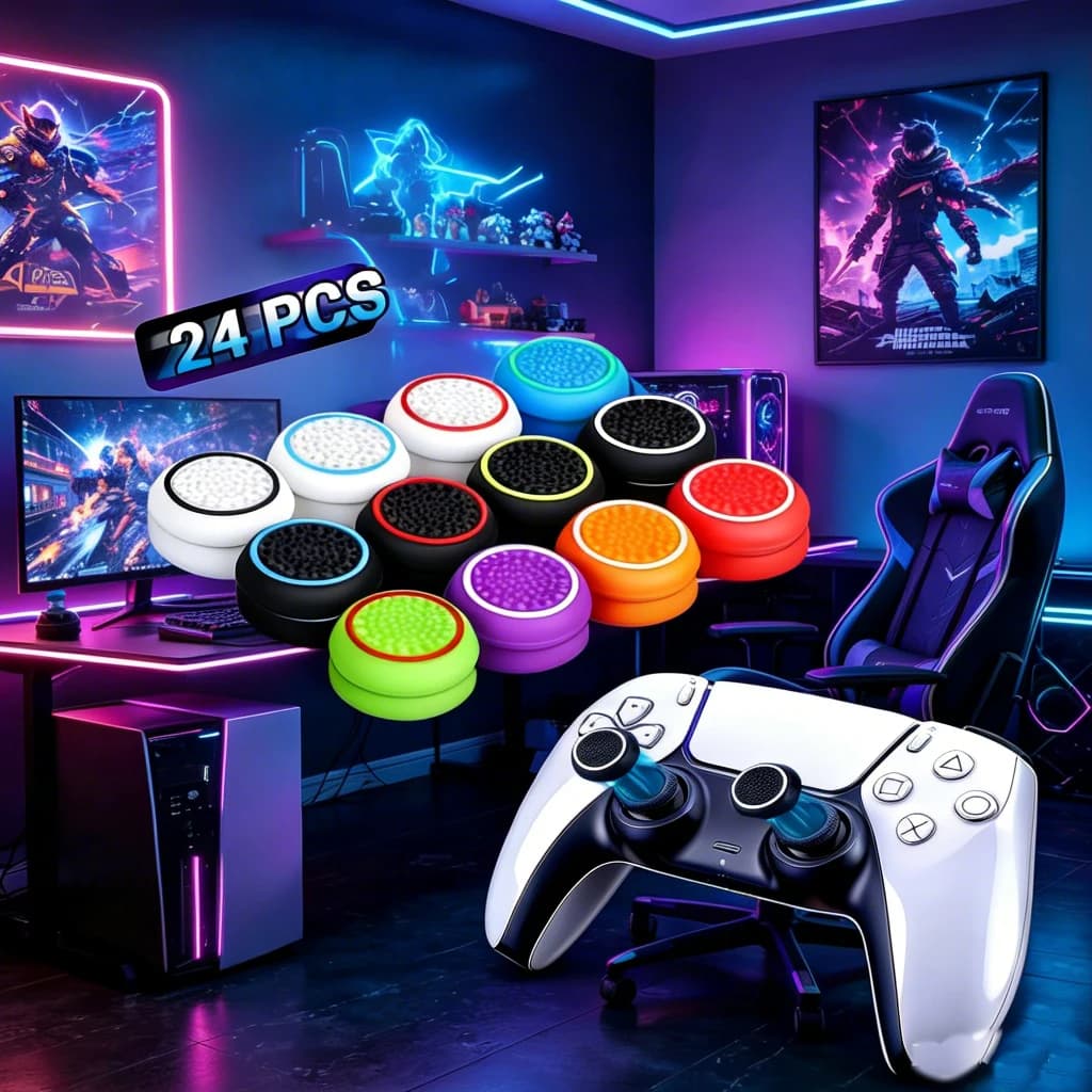 24 Pezzi di Copri-Stick in Silicone Arcobaleno per Controller PS5 PS4 Xbox, Coperture Antiscivolo per Joystick Analogico, Impugnatura Protettiva Confortevole