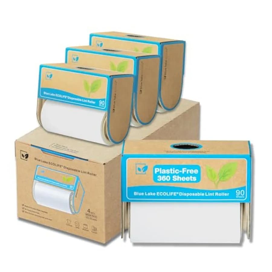 Rullo Levapelucchi Senza Plastica, Confezione da 4, 360 Fogli, Extra Adesivo ed Ecologico, Ideale per Vestiti, Mobili e Tappeti (4 Confezioni-360)