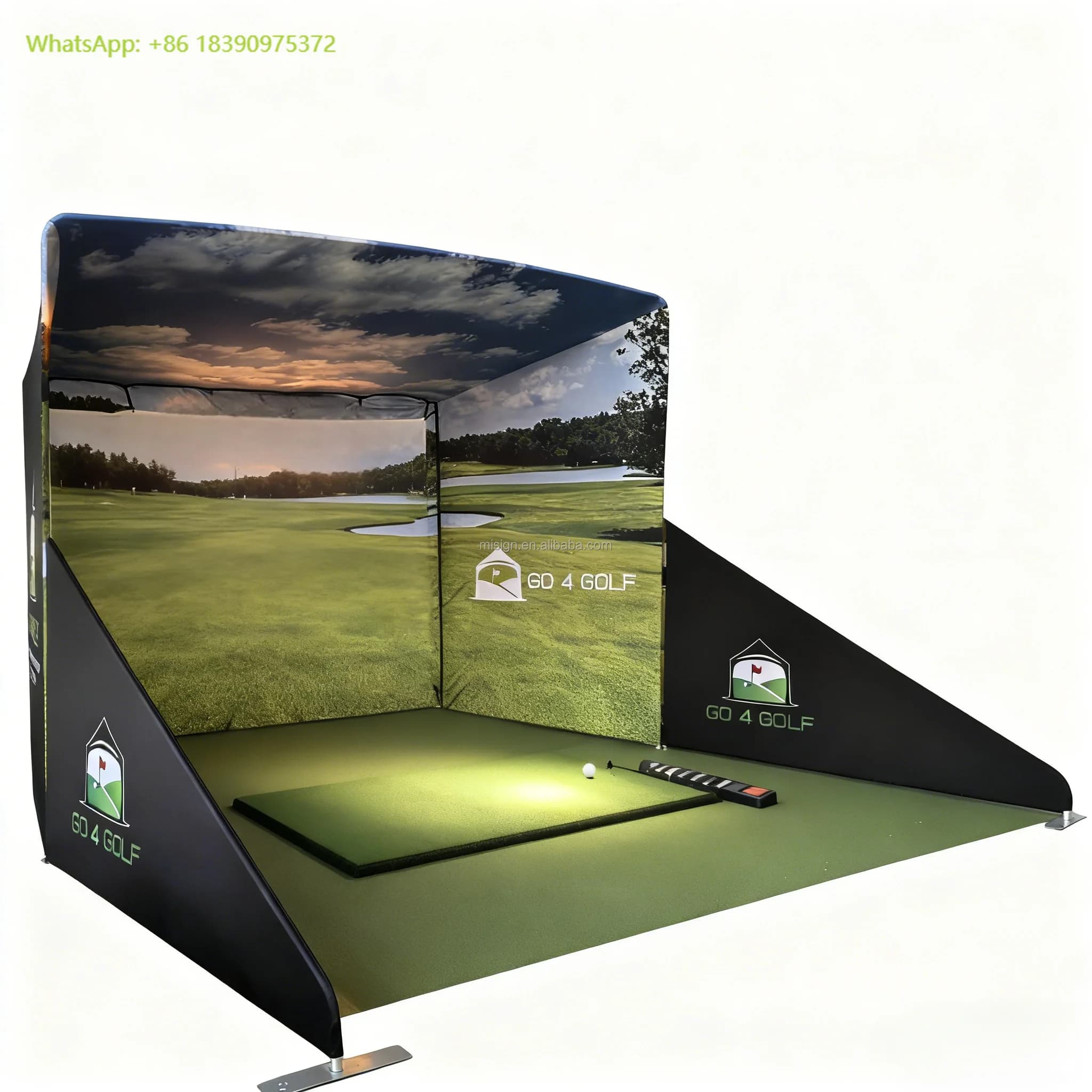 Simulatore di Golf con Telaio in Alluminio per Uso Ufficio, Recinto in Tessuto Stampato con Schermo di Proiezione, Casa per Allenamento e Gioco di Golf