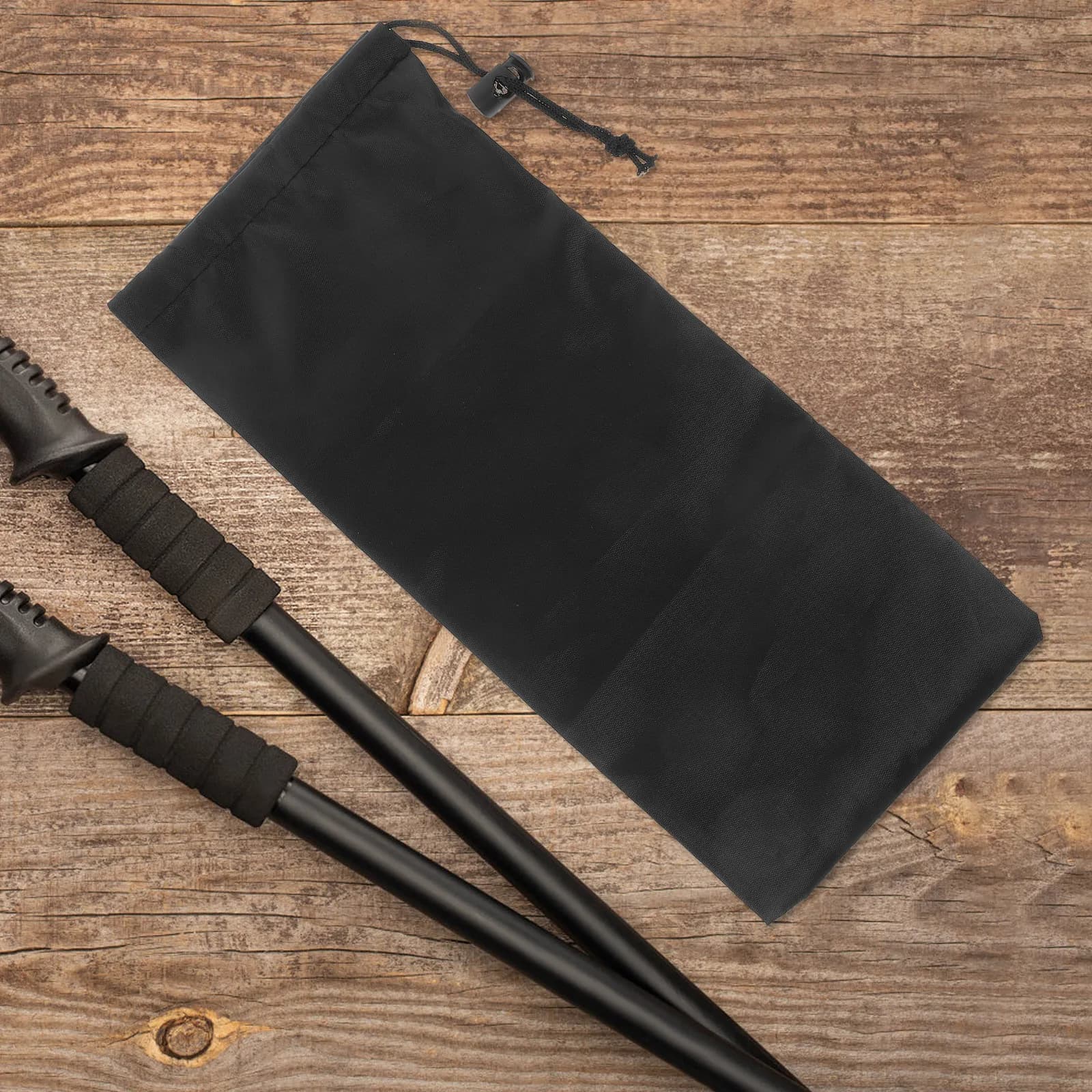 Polyester Trekking Pole Storage Bag Foldable Drawstring Closure Lightweight Hiking Stick Organizer Bag Outdoor Sports Black