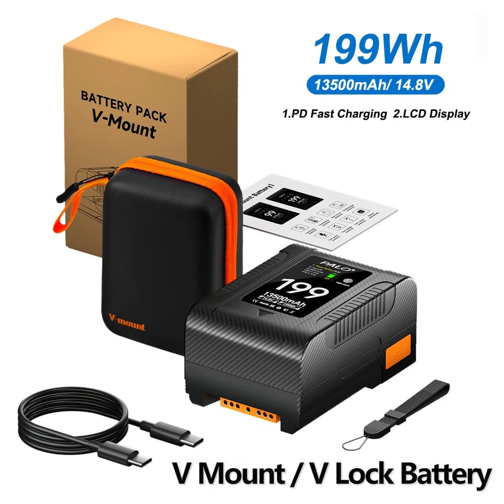 PALO BP-199 13500mAh Mini V Mount Battery 65W Fast Charging with OLED Display for Camera Monitor Video Light Smartphone Laptop