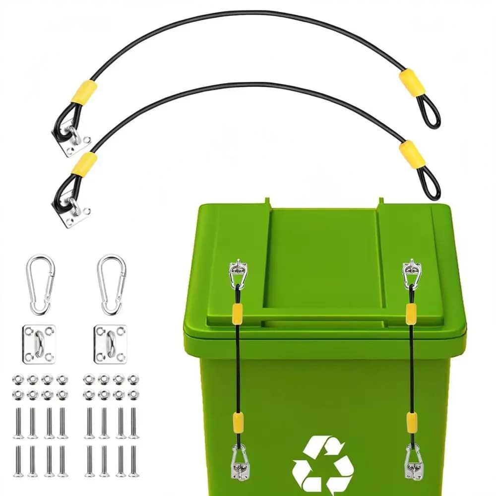 Outdoor Garbage Can Lid Security Lock Stainless Steel Wire Rope Fastener Heavy Duty Trash Bin Protection Latch System