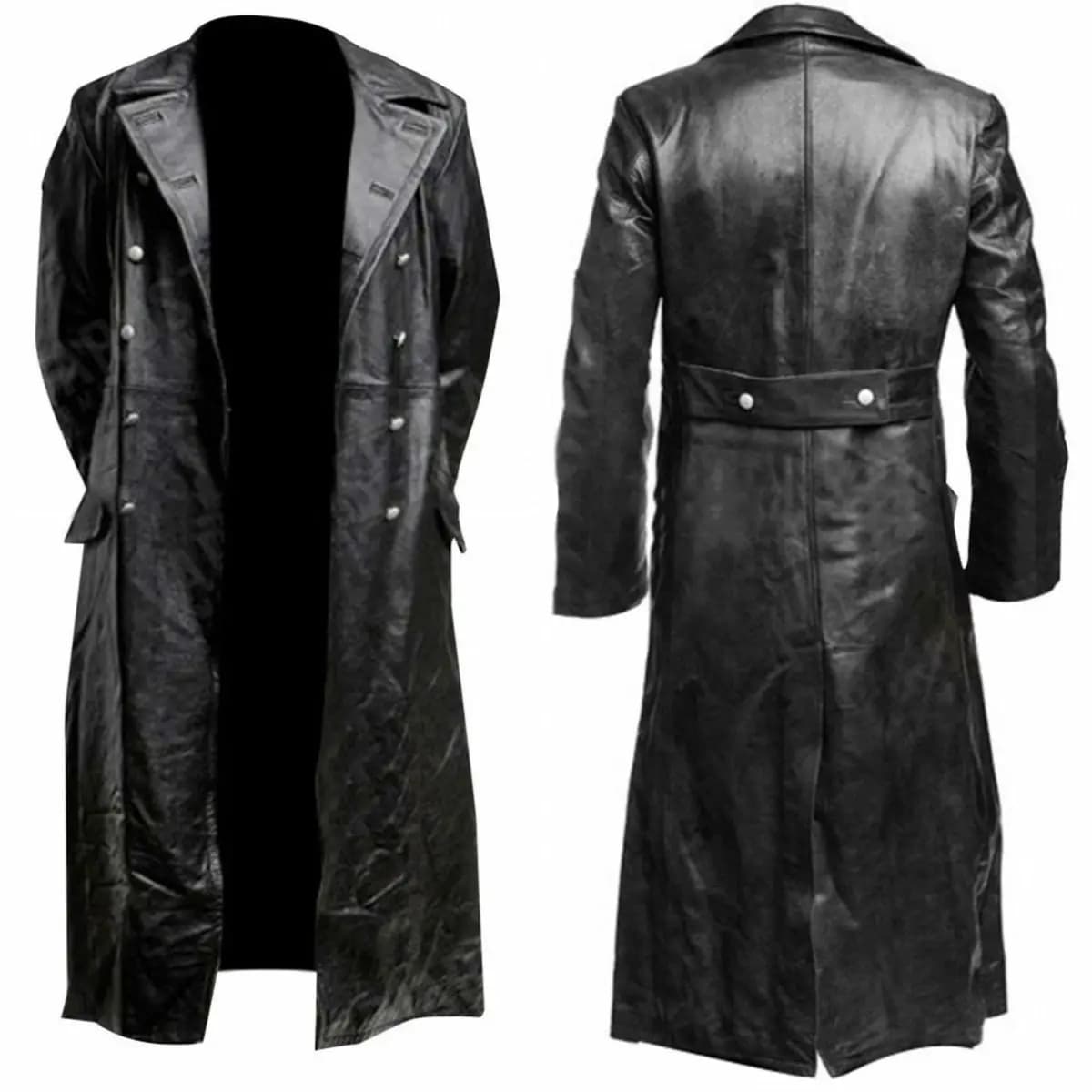 Costume cosplay Anime Gehros, trench lungo in pelle nera, stile gotico, motociclista, punk.