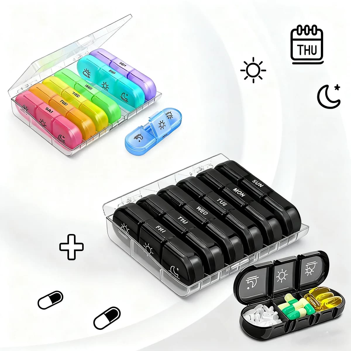Weekly 7 Days Pill Organizer Portable Medicine Tablet Organizer Storage Boxes First Aid Kit Compartment Pills Case Container