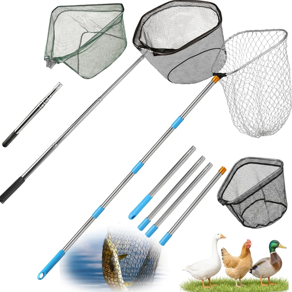 Removable Fishing Poultry Catching Net Detachable Handle 150cm/190cm Lightweight Landing Nets Lightweight for Fish Duck Chicken