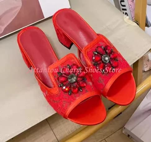 Sexy Lace Sandals with Crystals for Women, Tacchi Sottili 6/9cm, Elegant Ceremony Shoes, Big Sizes, High Heels for Party and Banquets