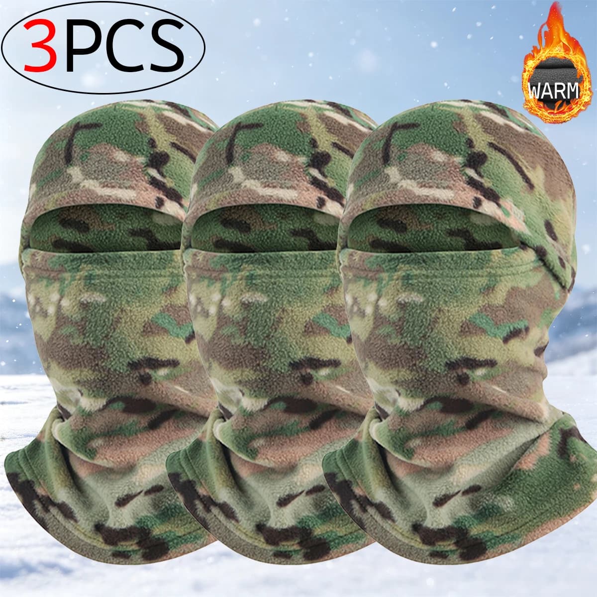 3Pcs/Set Winter Cycling Ski Face Mask Thermal Windproof Balaclava Motorcycle Mask Men Women Warm Polar-fleece Sport Face Hat