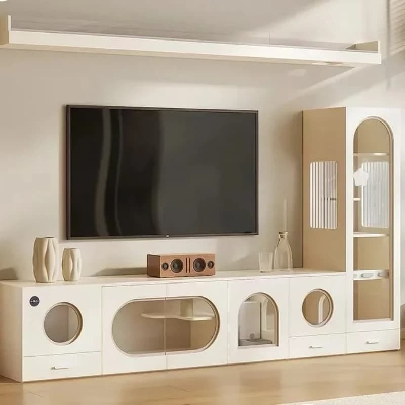 Villa per Gatti con Gabbia Nascosta, Mobile per Animali Domestici Personalizzabile, Design Multifunzionale Salvaspazio, Mobile TV per Gatti - Orizzontale