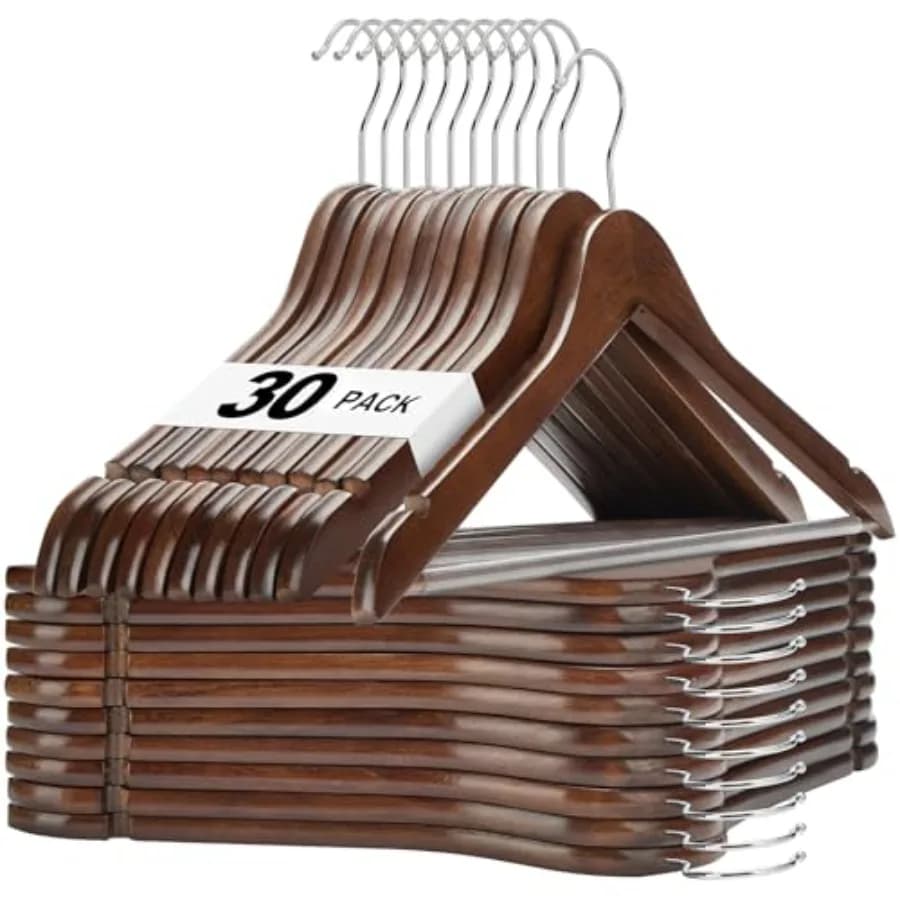 Appendiabiti in legno resistente per armadio, appendiabiti in legno massello con barra antiscivolo per pantaloni, finitura liscia