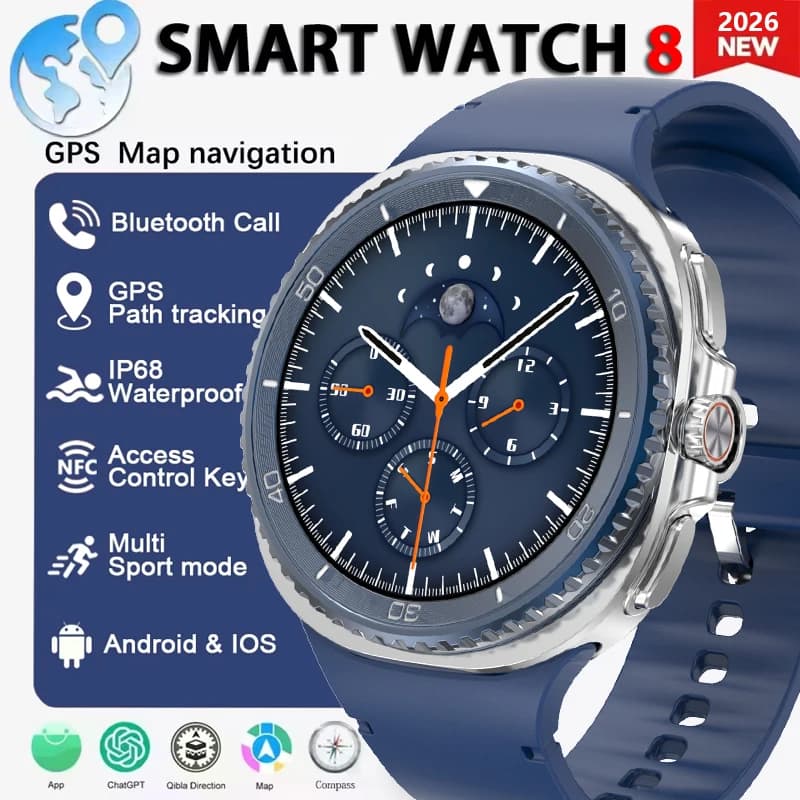 New Smartwatch 8 Ultra 2026, Smart Watch with 3D Display for Men and Women, GPS, NFC, Compass, Blood Oxygen Measurement, Compatible with Android and iOS