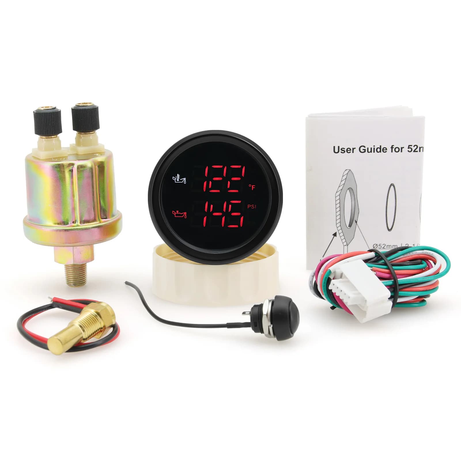 Manometro temperatura olio 50 ~ 150 gradi Celsius + manometro olio 0-10 Bar 2 IN 1 manometro per auto con sensore retroilluminazione rossa per 12v/24v