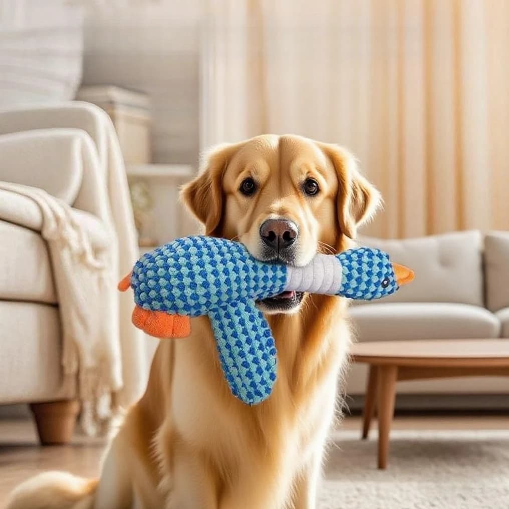 1 pezzo Giocattolo per cani in peluche resistente a forma di oca - Giocattolo sonoro da masticare per cuccioli e gatti in dentizione, Giocattolo interattivo per animali domestici per alleviare la noia