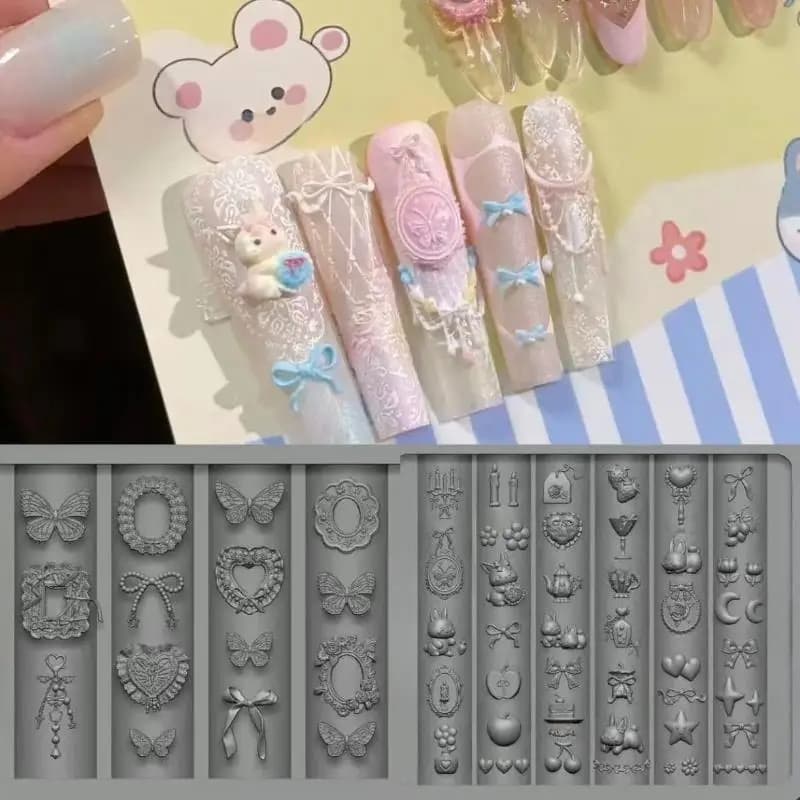 Stampo in silicone 3D per nail art: design a rilievo, fiocco, fragola, motivo barocco - Strumenti e accessori per manicure