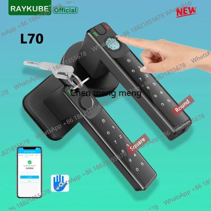 Serratura Intelligente L70 TT Lock Bluetooth con Impronta Digitale e Password, Sblocco tramite APP e Chiavi, per Porte Interne in Legno