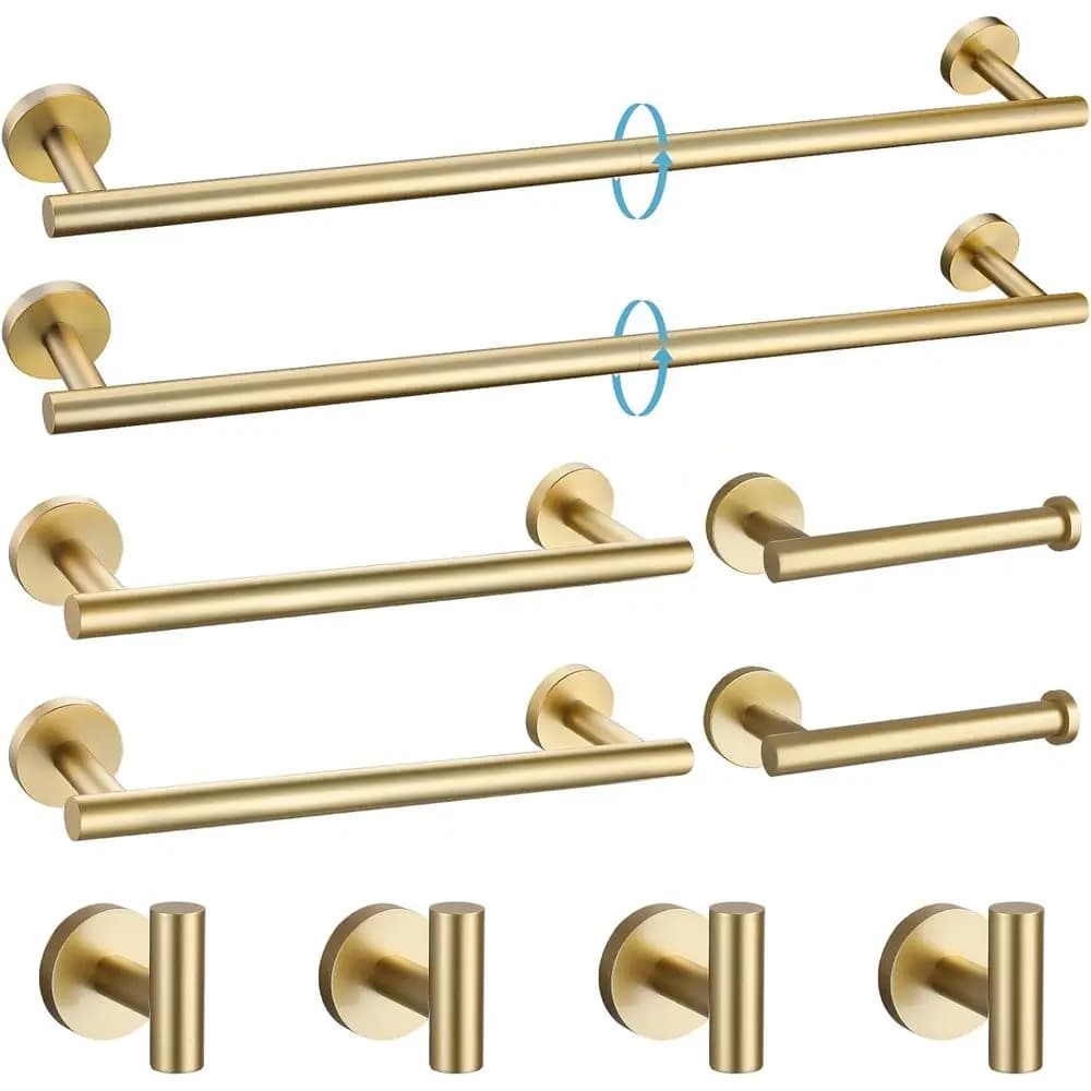 Set di accessori per il bagno in oro spazzolato da 10 pezzi, set di portasciugamani da 24 pollici, kit di accessori rotondi da parete