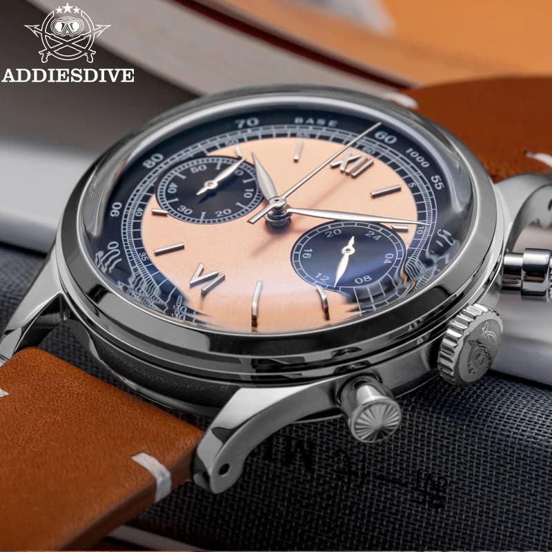 ADDIESDIVE Orologio da uomo per il tempo libero Orologio in pelle 10Bar Impermeabile VK64 Reloj Hombre Cronografo multifunzionale Orologi al quarzo