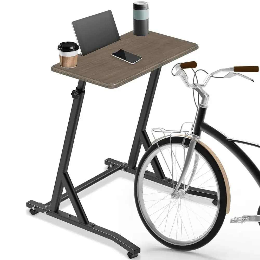 Scrivania per Ciclismo Indoor Regolabile in Altezza, Postazione di Lavoro per Bici, Scrivania per Laptop in Legno, Scrivania Portatile per Allenamento Fitness