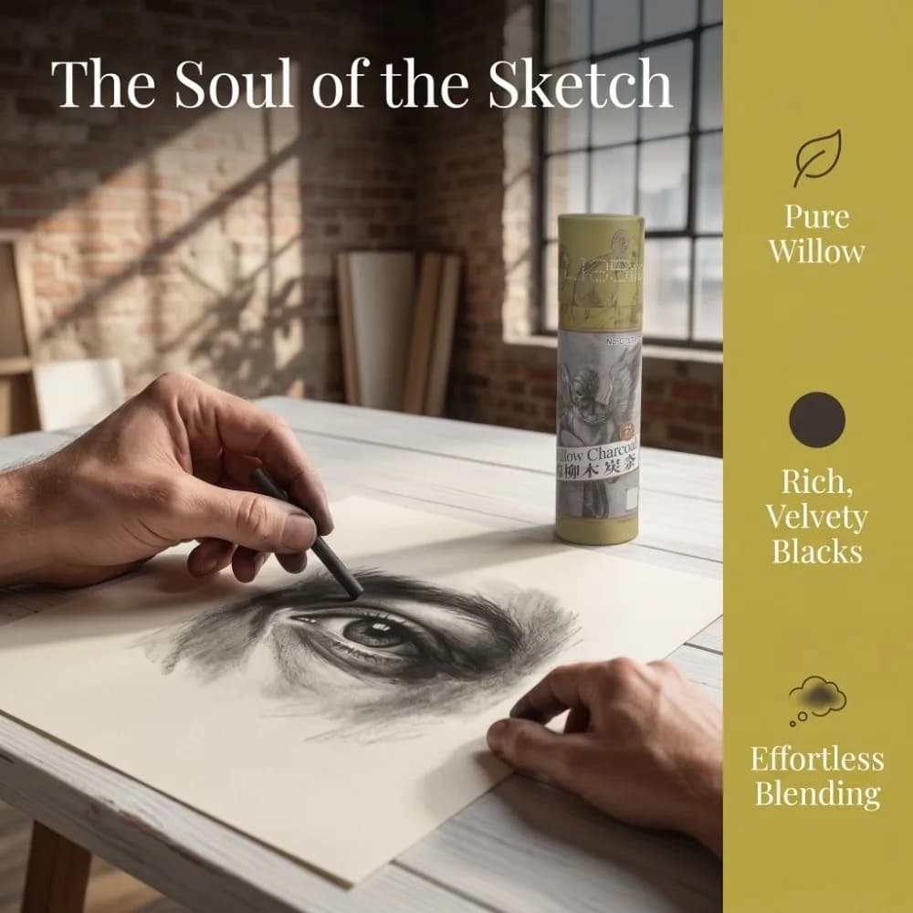 25PCS Black Charcoal Sticks Four Types Smooth Sketch Charcoal Bars Light Weight Chinese Ink Painting Charcoal