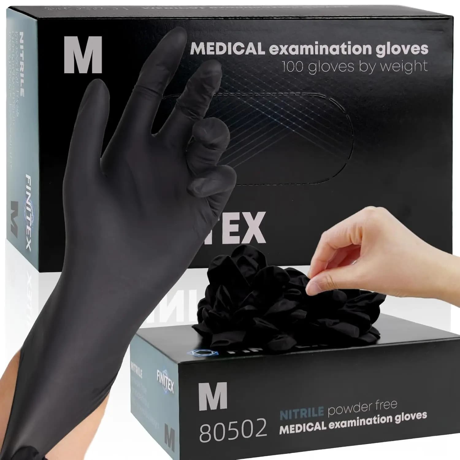 Guanti Monouso in Nitrile Nero, 5 mil, Senza Polvere, Senza Lattice, 100 Pezzi per Esami Medici e Pulizie Domestiche