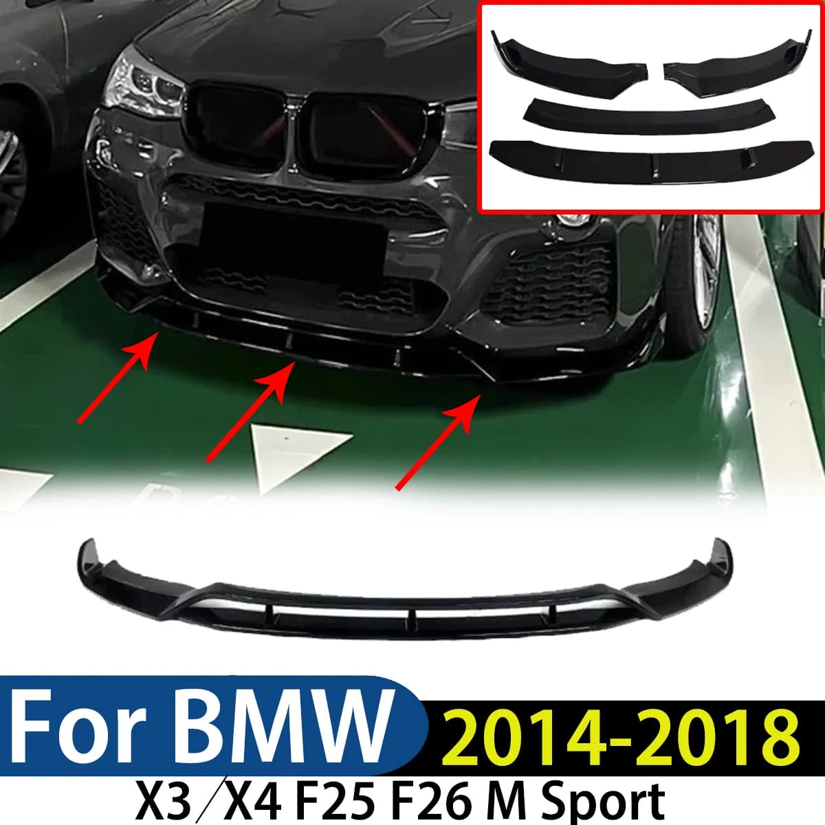 For BMW X3/X4 F25 F26 M Sport 2014-2018 4 Pcs Front Bumper Lip Spoiler Splitter Diffuser Chin Accessories Modification Exterior