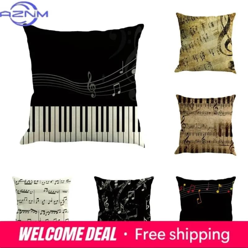 Fodere per cuscini stampate con note musicali quadrate, decorazioni per la casa, coperture decorative per divano da esterno