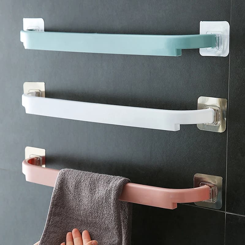 Self-Adhesive Bathroom Towel Rail Wall Mount Suction Towel Holder Bath & Kitchen Storage Rack