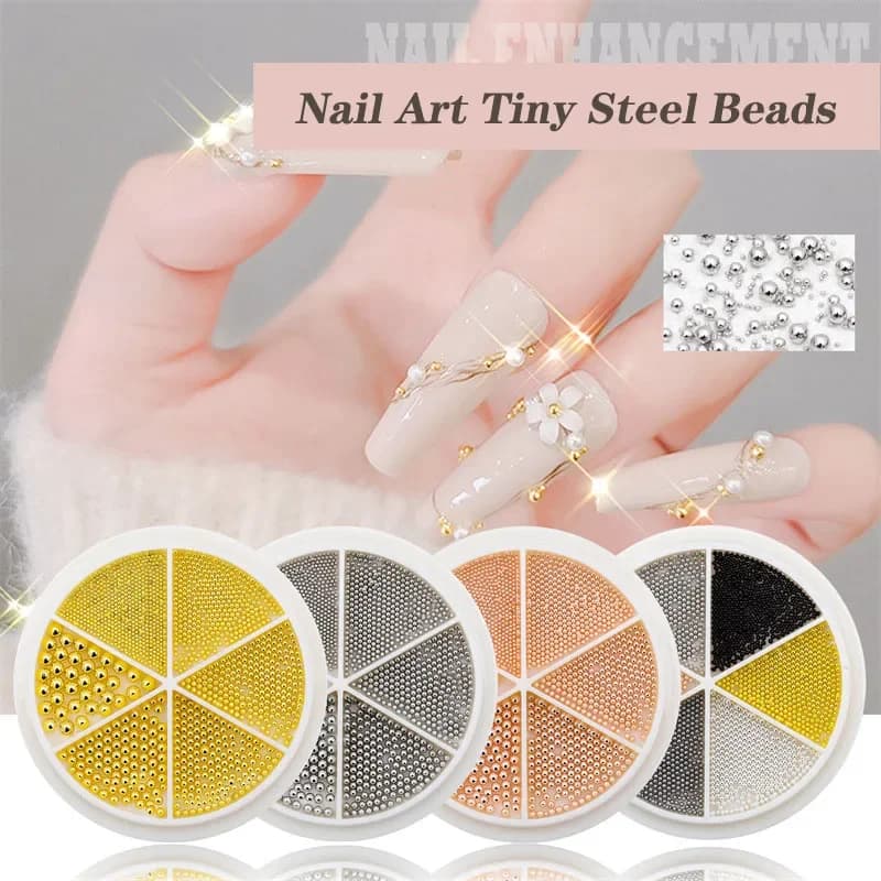Set of 6 Steel Bead Grills for Nail Art, 3D Design in Rose Gold and Silver, Decorations for Fai-da- Manicure ♪