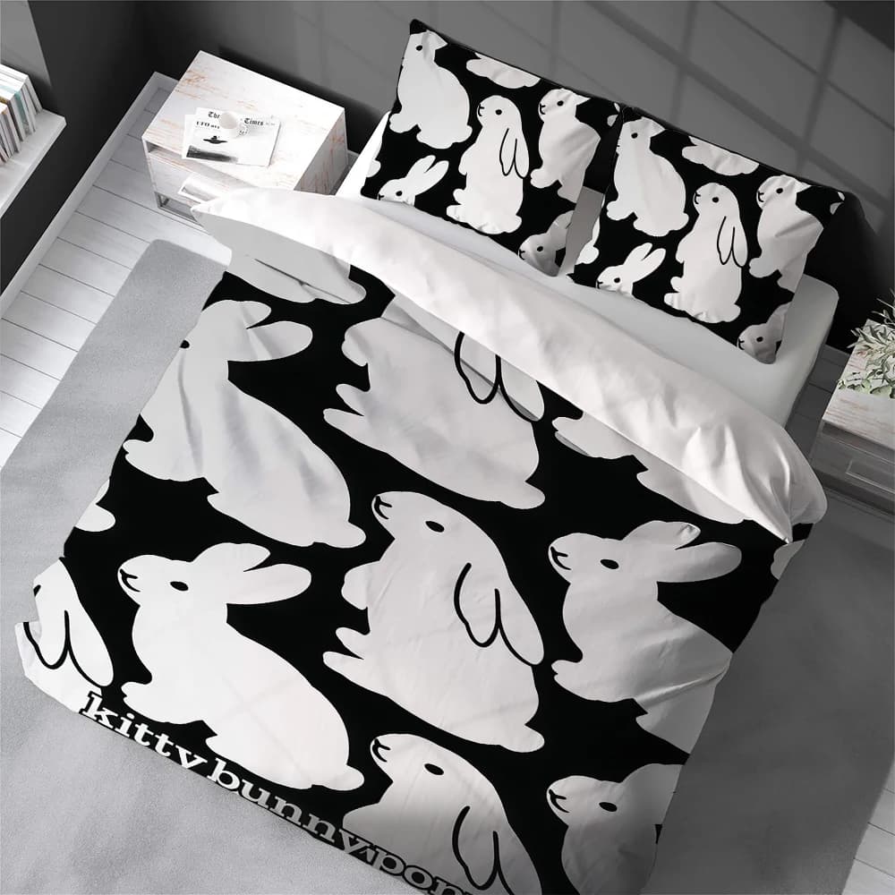 Set Copripiumino Kawaii Kitty-Bunny-Pony, Biancheria da Letto in Cotone Morbido, Set 3 Pezzi per Casa e Dormitorio Studentesco, Regalo