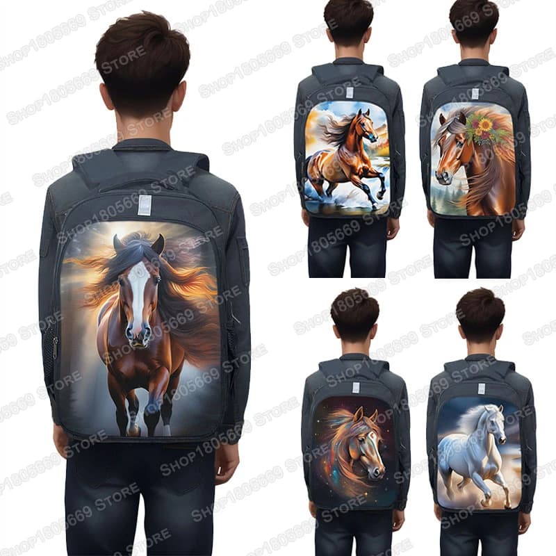 Elegante animale pittura a olio cavallo stampa zaino per adolescente in esecuzione Pony bambini borse da scuola bambini Bookbag donna borsa per Laptop