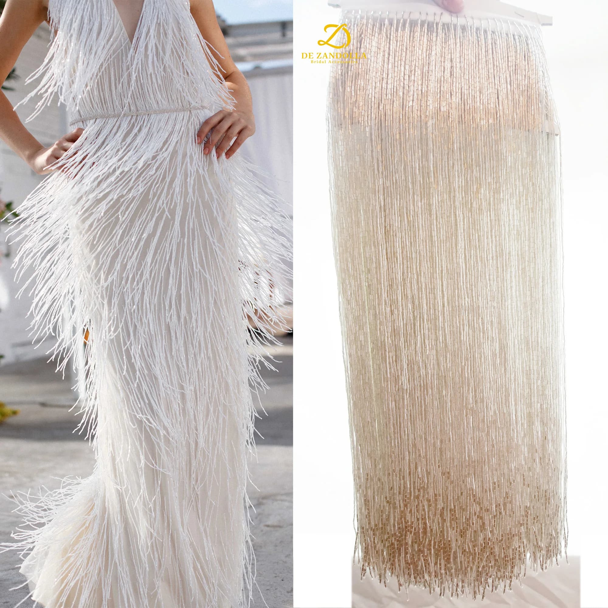 Nappe with luxury fringes green silver length 50 cm with beads Sewing ribbon for wedding dresses, decorations for curtains 5