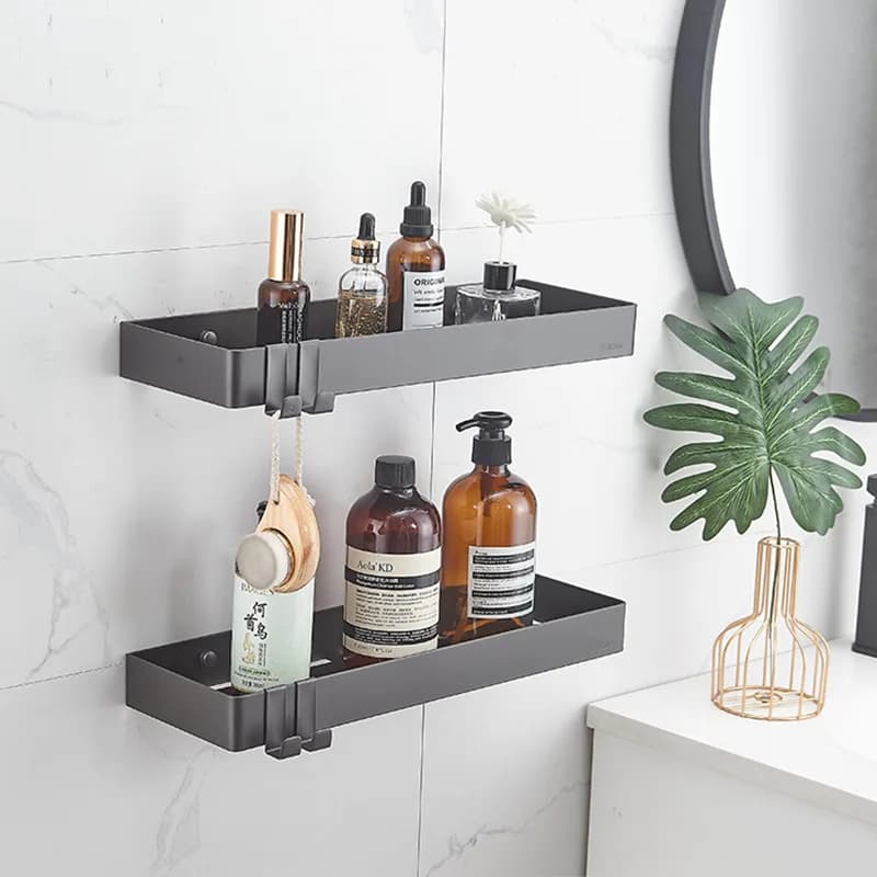 Gun Gray 304 Stainless Steel Mirror Front Storage Rack, Toilet , Washstand, Bathroom Rectangular Basket Racks