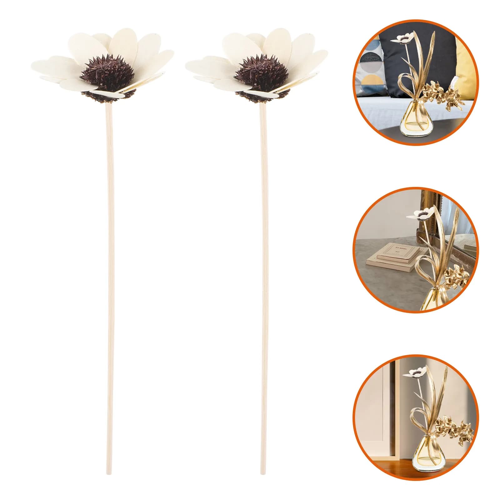 4 Pezzi Bastoncini Diffusori in Legno con Punta a Fiore Sostituibile per Oli Essenziali, per Casa, Auto, Decorazione e Aromaterapia